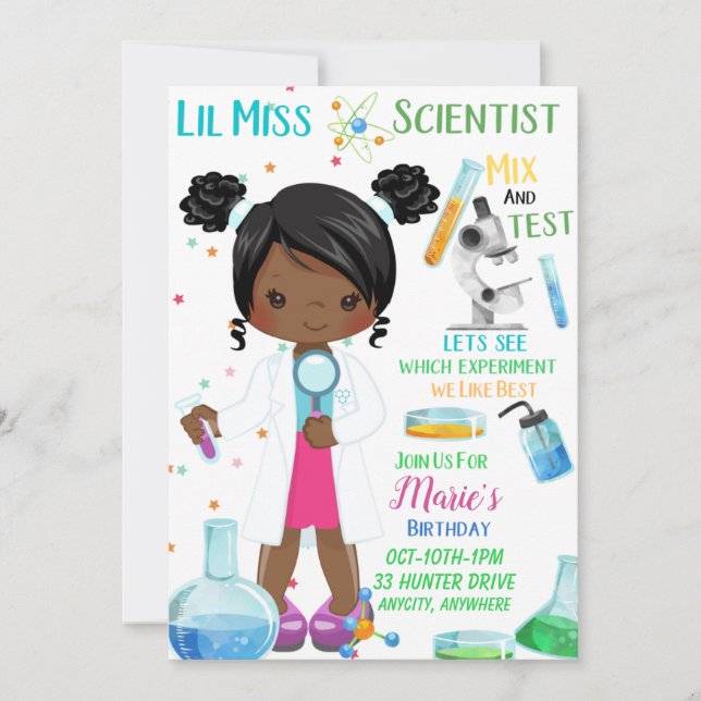 Lil Miss Scientist zum Geburtstag Einladungskarte (Vorderseite)