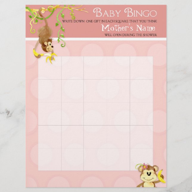 Lil Monkey, Baby Dusche Bingo n Scramble Game Flyer (Vorne)
