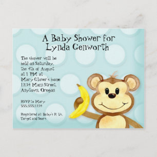 Lil Monkey, Boy Blue Baby Shower Post Card einlade Einladungspostkarte