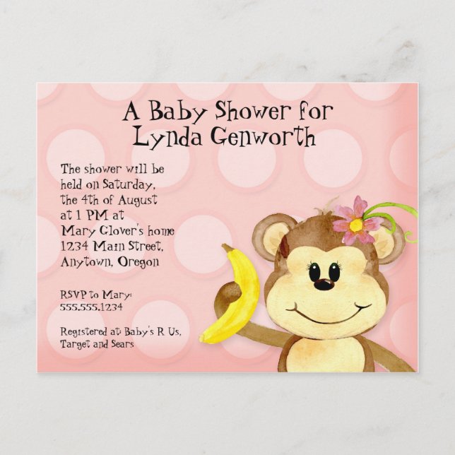 Lil Monkey, Girl Baby Shower Post Card einladen Einladungspostkarte