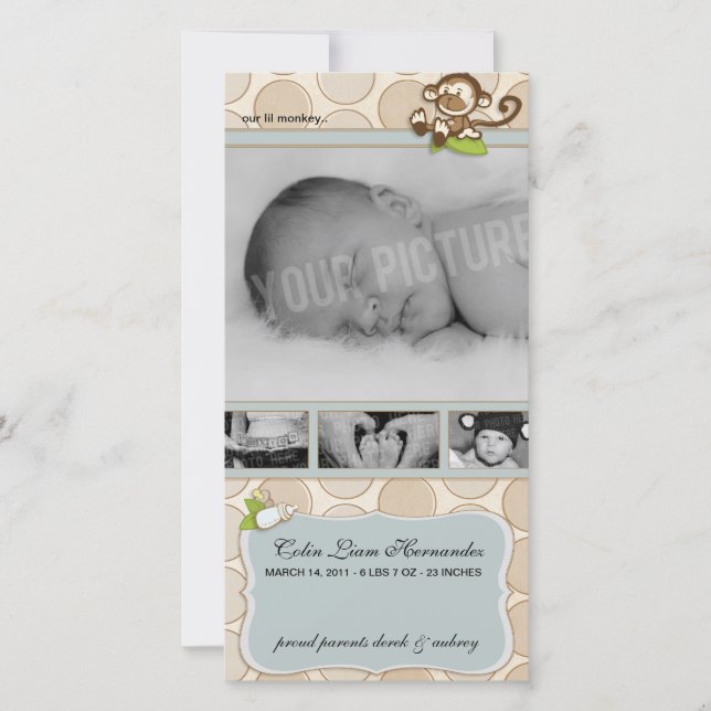 Lil Monkey New Baby Birth Ankündigungen (Vorderseite)