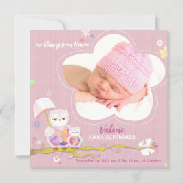 Lil Owls Pink Baby Girl Foto Birth Ankündigung