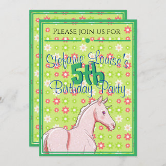 Lil Palomino Unicorn Geburtstag (grün mit Blume) Einladung