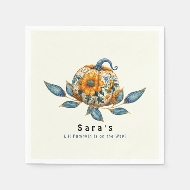 L'il Pumpkin on Way Colorful Baby Shower Serviette (Vorderseite)