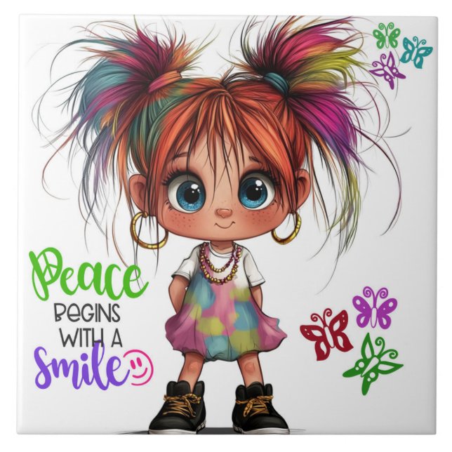 Lil Quirky Girl Smile Keramik Tile Fliese (Vorderseite)