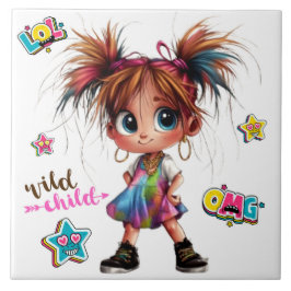 Lil Quirky Girl Wild Child Keramik Tile Fliese