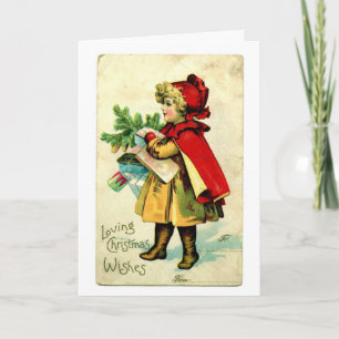 Lil' Red Riding Hood Vintage Christmas Card Feiertagskarte