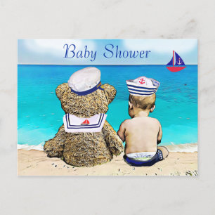 Lil' Sailor and Teddy Bear Baby Showeinladungen Postkarte
