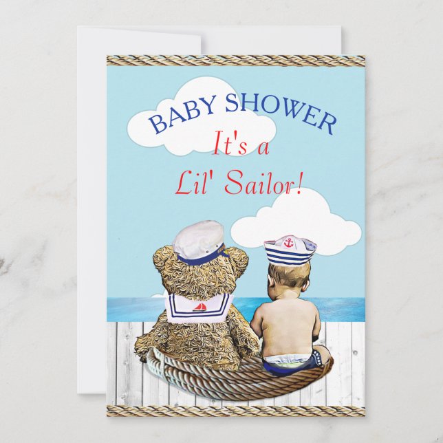 Lil' Sailor Boy's Baby Shower Einladung (Vorderseite)