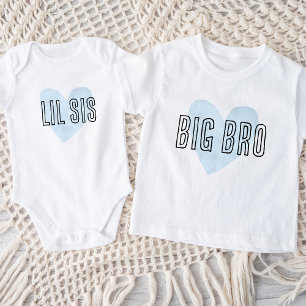 Lil Sis Blue Heart Matching Sibling Family Baby Strampler
