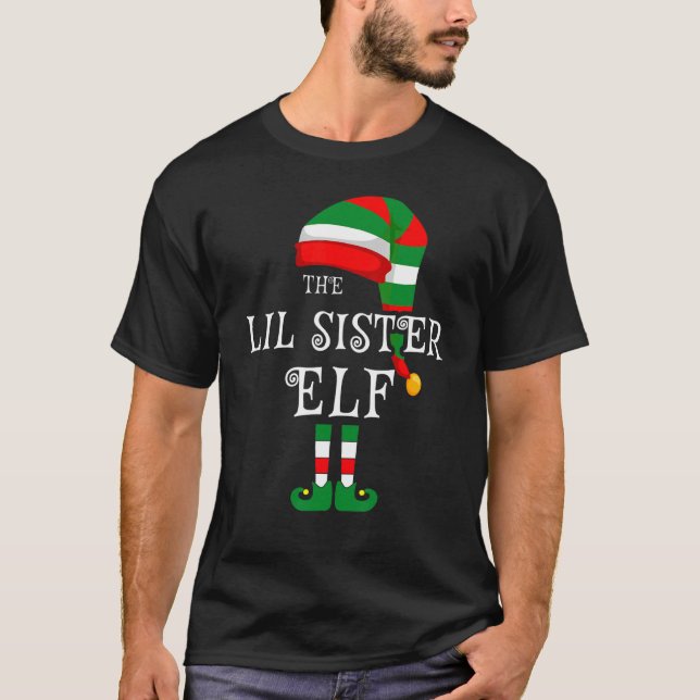 Lil Sister Elf Familie Weihnachten Matching Pajama T-Shirt (Vorderseite)
