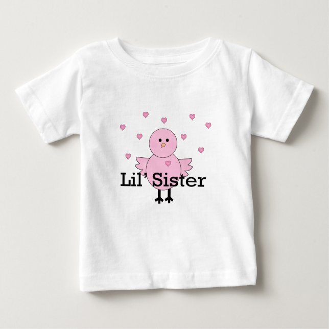Lil' Sister Pink Chick & Hearts Baby T-shirt (Vorderseite)