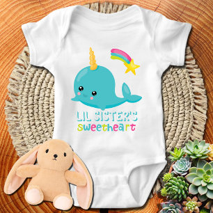 Lil' Sisters Sweetheart Blue Kawaii Narwhal Baby Strampler