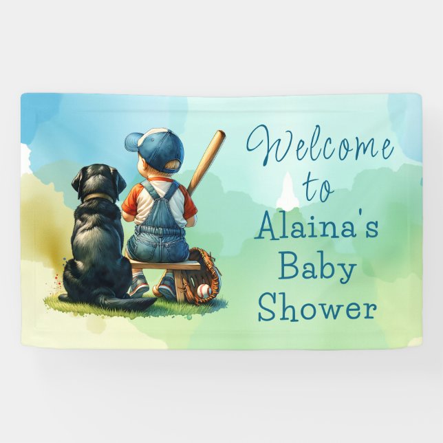 Lil' Slugger mit seinem Hund | Babydusche Banner (Horizontal)