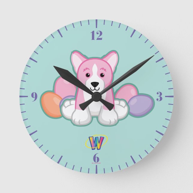 Lil Spring Corgi Muster Runde Wanduhr (Vorderseite)