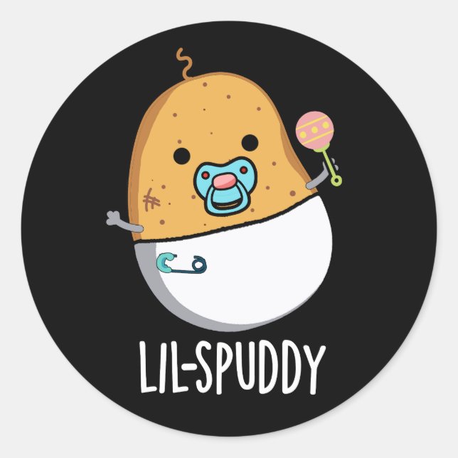 Lil-spuddy Funny Potato Pun Dark BG Runder Aufkleber (Vorderseite)