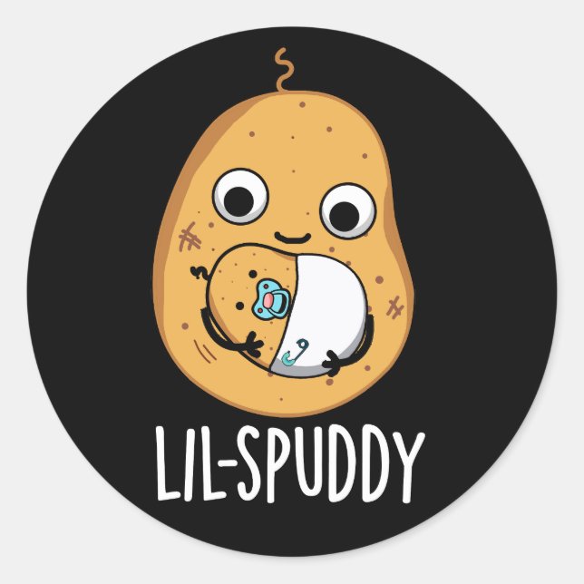 Lil Spuddy Funny Potato Pun Dark BG Runder Aufkleber (Vorderseite)