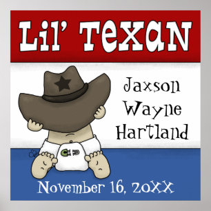 Lil’ Texan Personalisiert Name und Geburtsdatum Poster