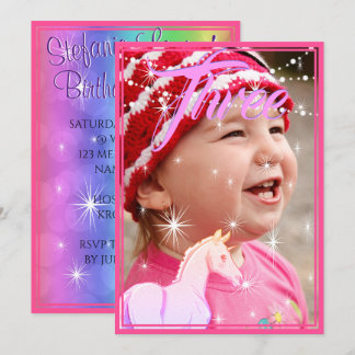 Lil Unicorn Geburtstag (Regenbogenblasen/Bild) Einladung