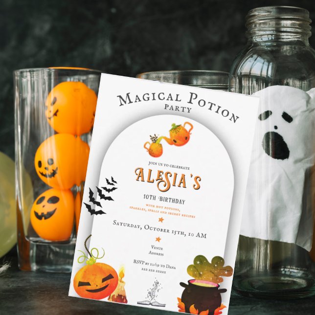 Lil' Wizards Hexen & Tränen Halloween Einladung (Wizards Witches Magical Potions Halloween Cauldron Pumpkin Birthday Invitation)