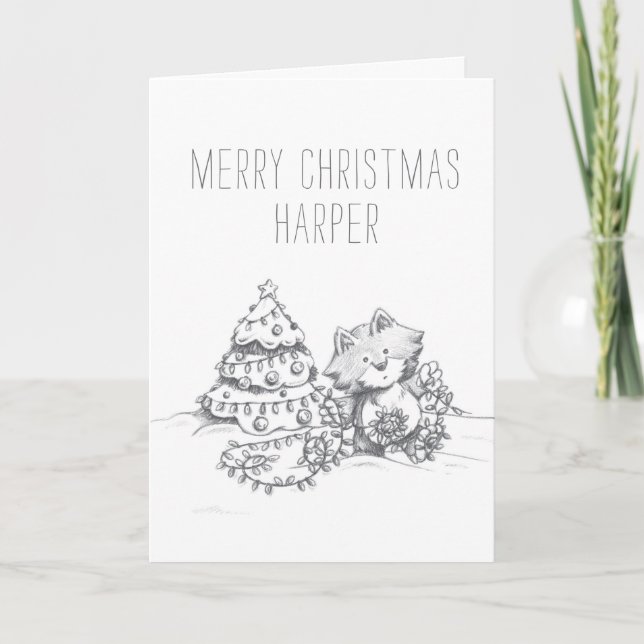 Lil Wolf Christmas Tree Card Karte (Vorderseite)
