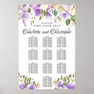 Lila 10-Tisch-Hochzeitstabelle für Blumenmuster Poster