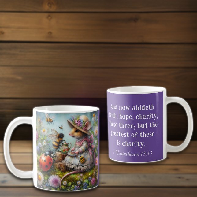 Lila 1 Korinther 13:13 Schrift Mouse Tea Kaffeetasse (Von Creator hochgeladen)