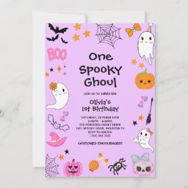 Lila 1 Spooky Ghoul Halloween 1. Geburtstag Einladung