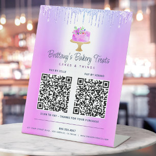 Lila 2 QR Code Zahl hier Torte Bäckerei Glittertro Sockelschild