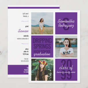 Lila 3-Foto-Spaß-Boxen-Abschluss-Einladung Einladung