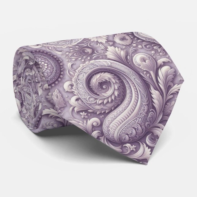 Lila 3D Paisley Relief Jacquard Krawatte (Gerollt)
