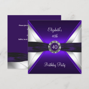 Lila 40. Geburtstag Diamant Weiße Silber Party Einladung