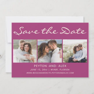Lila 4-Foto-2-seitiges Hochzeitdatum Save The Date