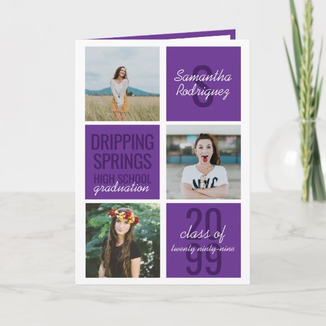 Lila 4-Foto Fun Boxes Abschluss Einladung (Vorderseite)