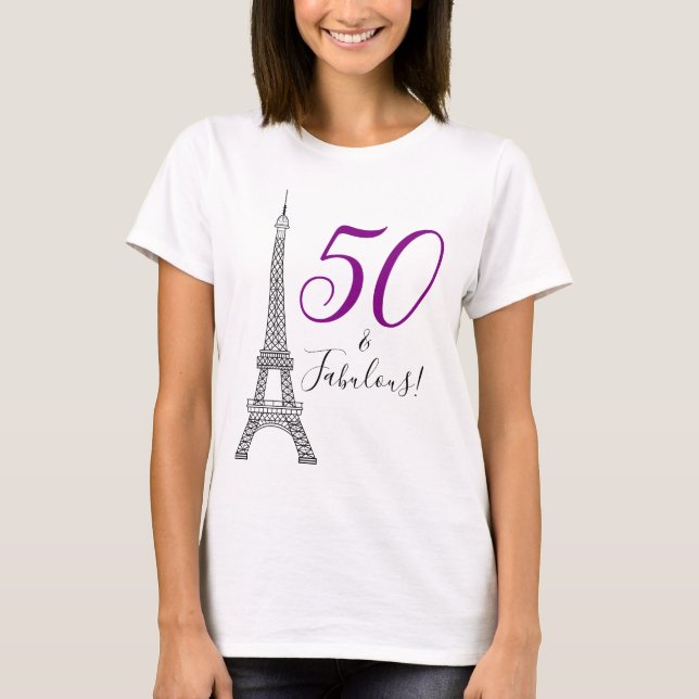 Lila 50 & Fabulous Paris Eiffel Tower T-Shirt (Vorderseite)