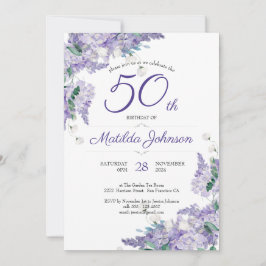 Lila 50. Geburtstagsflorale Wisteria Watercolor Einladung