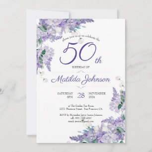 Lila 50. Geburtstagsflorale Wisteria Watercolor Einladung