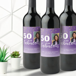 Lila 50 und fabelhafter Glitzer 50. Geburtstag Fot Weinetikett