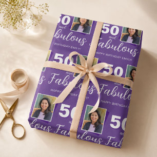 Lila 50 und fabelhaftes 50. Geburtstag Foto Geschenkpapier Set