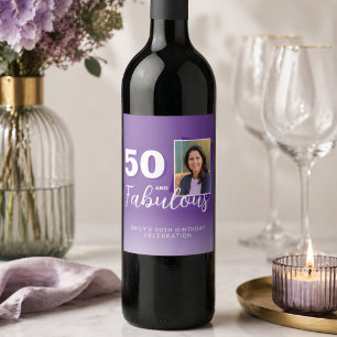 Lila 50 und fantastischer 50. Geburtstag Foto Weinetikett