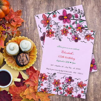 Lila 60. Geburtstag Frühling Einzigartige Doodle B Einladung