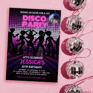 Lila 70er Disco Dancing Party Einladung