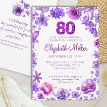 Lila 80. Geburtstags-Blumen Elegant 80 Jahre Party