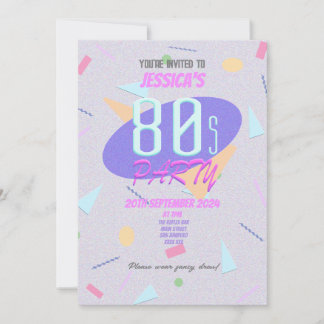 Lila 80er Geometric Print Party Einladung