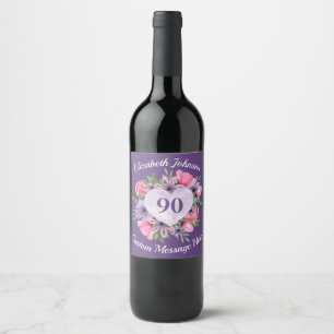 Lila 90. Geburtstag Weinflaschen Etiketten