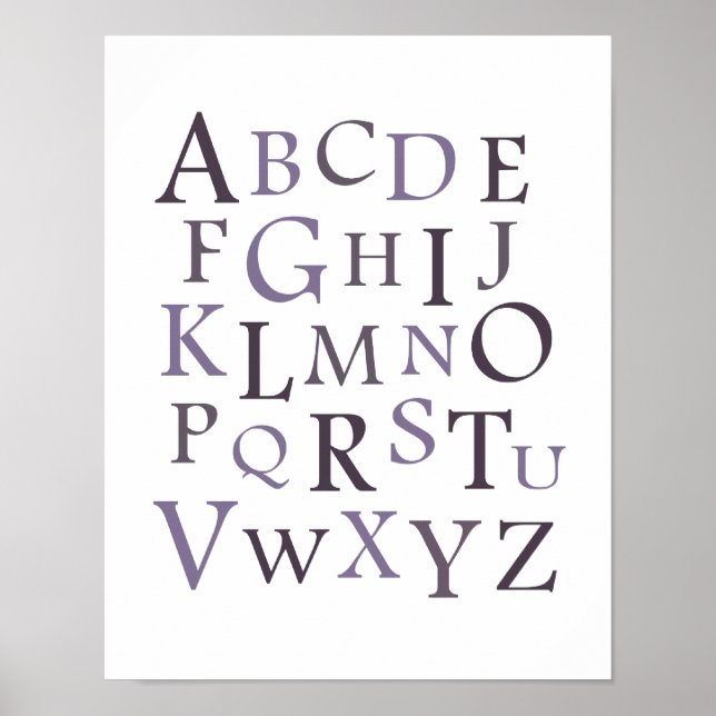 Lila ABC Kinderzimmer Typografie Poster (Vorne)