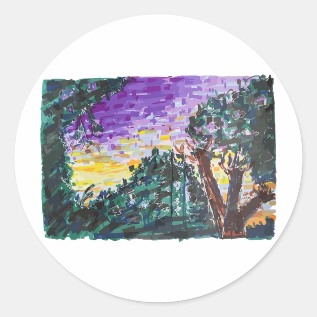 Lila Abend Runder Aufkleber (Vorderseite)