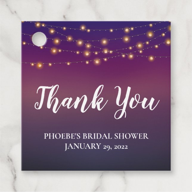 Lila Abend Sky String Lights Brautparty Geschenkanhänger (Vorderseite)