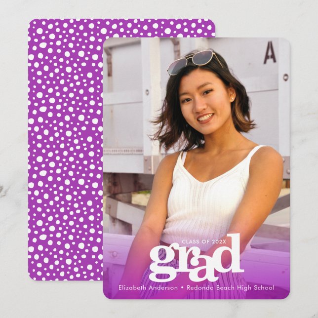 Lila Abschluss benutzerdefiniertes Foto fett moder Ankündigung (Vorne/Hinten)