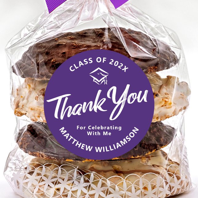 Lila Abschluss Bold Script Cap Vielen Dank Runder Aufkleber (Von Creator hochgeladen)